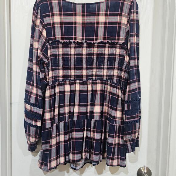 Torrid Pink Blue Plaid Babydoll Tunic Size 3 - Picture 3 of 8